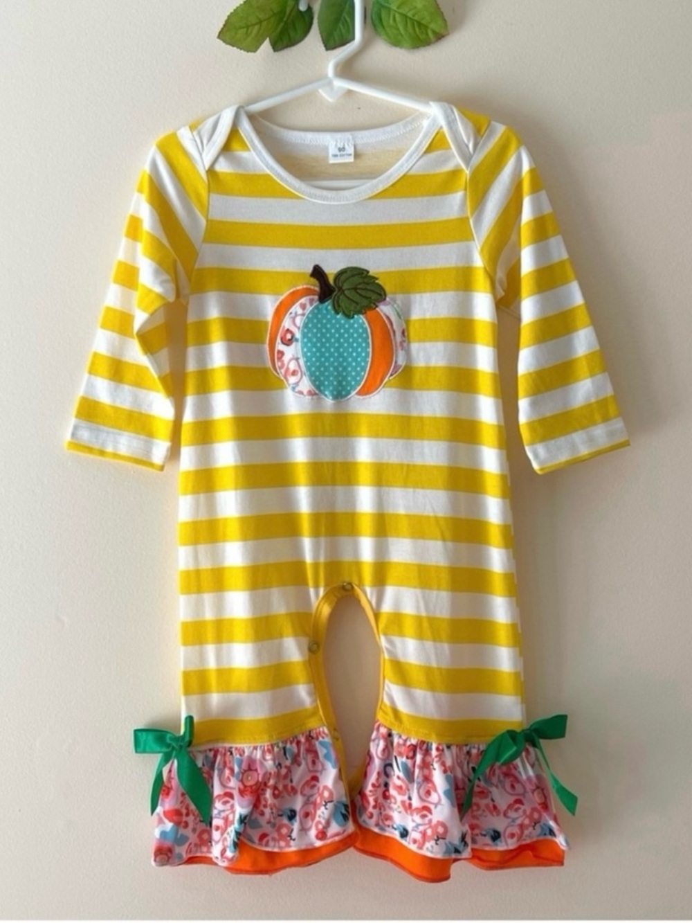 Baby Girl Halloween Pumpkin Long-Sleeve Bell Bottom Romper, Size 18-24m